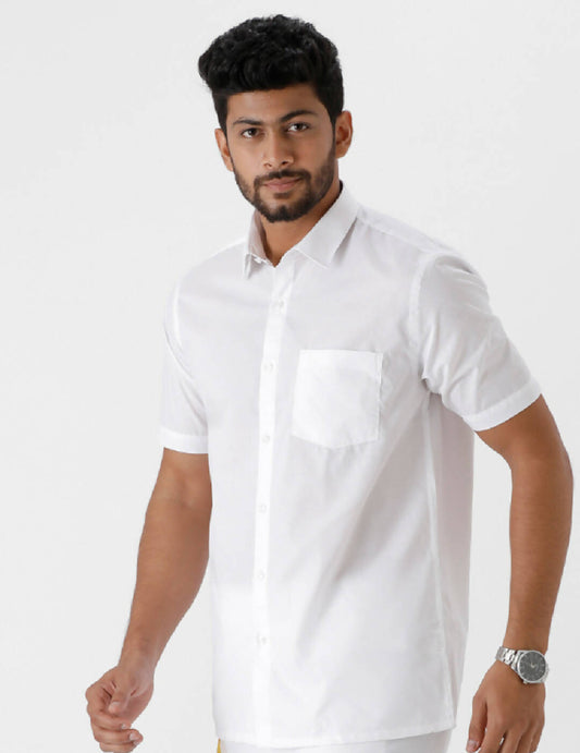 Ramraj Cotton Mens Half Sleeve Luxury Cotton White Shirt | Swadesiicart