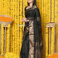 Very Much Indian Rajsi - Handloom Ari Checks Cotton Silk Saree With Golden Border - Black | Swadesiicart