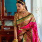 Vishnu Weaves Women's Rani Pink Patola Banarasi Silk Meenakari Zari Woven Saree with Blouse - Swadesiicart