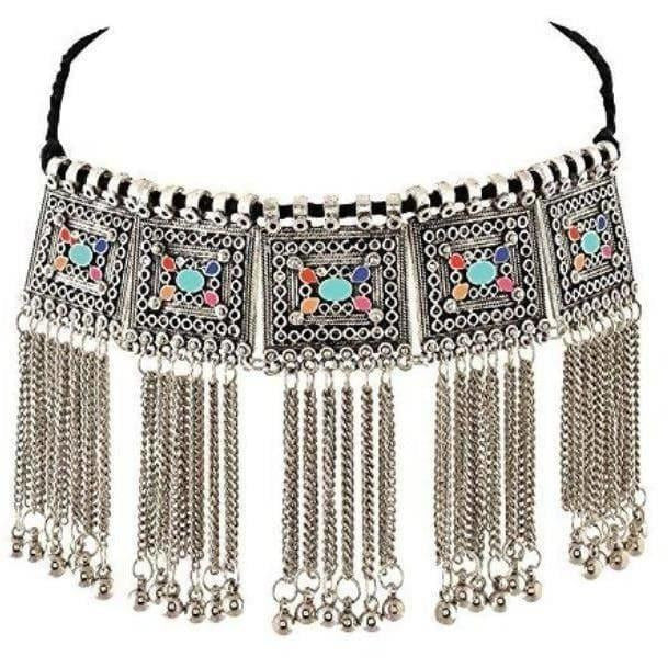 MS Fashion India Latest Design Oxidized Silver Necklace For Women - Multi Color | Swadesiicart