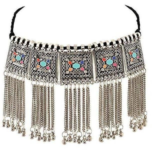 MS Fashion India Latest Design Oxidized Silver Necklace For Women - Multi Color | Swadesiicart