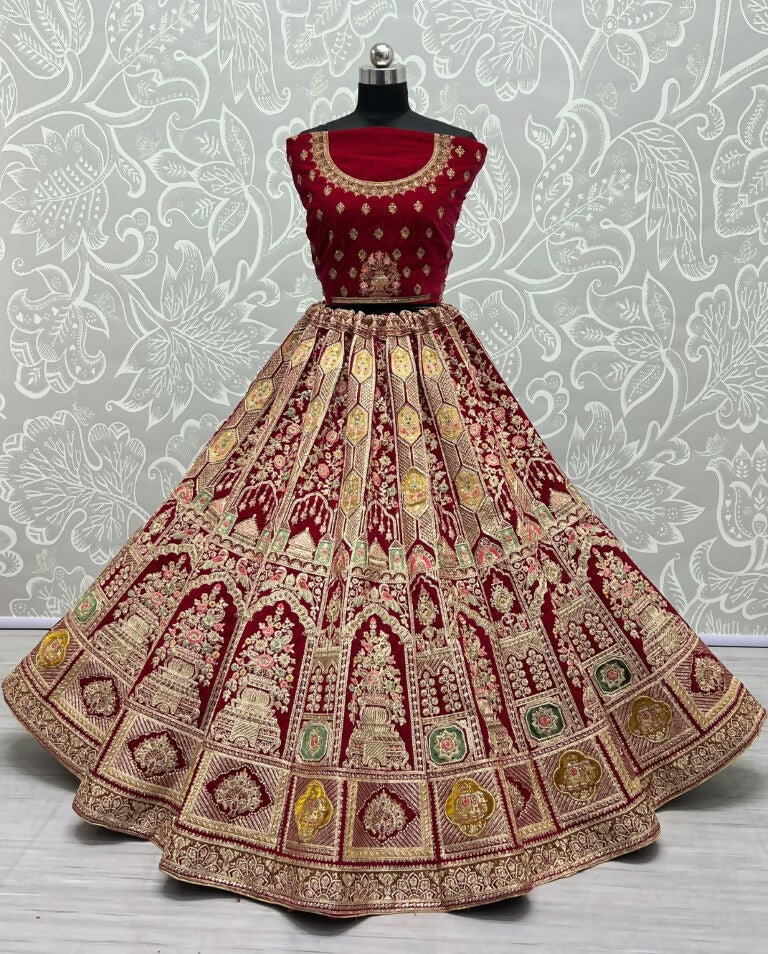 Jyoti Fashion Women's Rani Pink Velvet Dori, Multi Thread Embroidered with Diamond Work Wedding Lehenga Choli | Swadesiicart