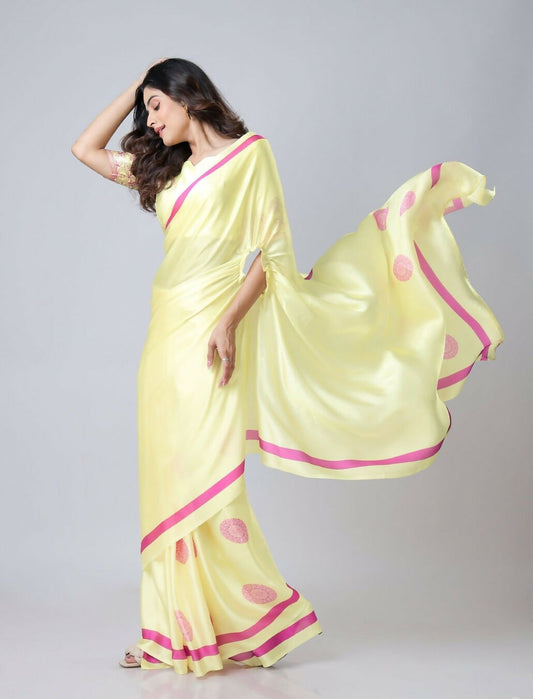 Vastranavya Yellow Mandala Print Free Hand Ready to Wear Saree | Swadesiicart