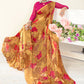 Brown Georgette Floral Printed Saree With Unstitched Blouse Piece - Jyoti