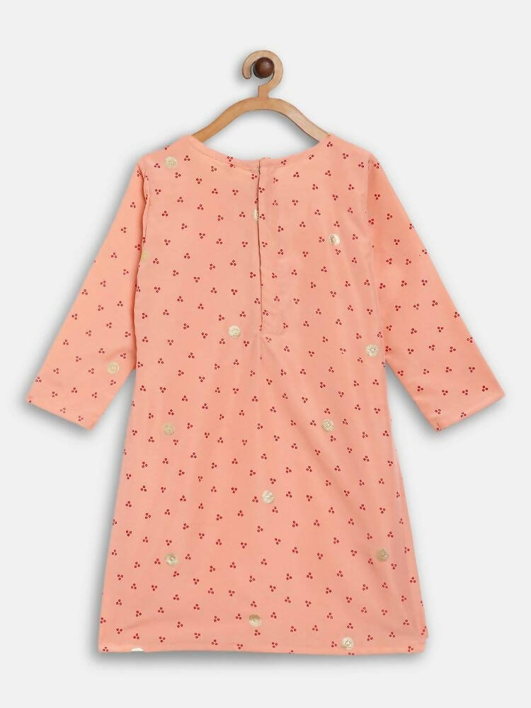 Ahalyaa Peach Crepe Gold Printed Kids Kurta Sets With Dupatta For Girls | Swadesiicart