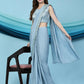 Blue Silk Satin Solid Ready to wear Saree with stitched Blouse - Satiksha | Swadesiicart