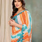 Aafreen Partywear Designer Orange & Blue Georgette Fancy Saree