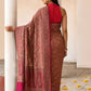 Joban Fashion Rouge Pink Crepe Chiffon Pure Handloom Banarasi Silk Saree | Swadesiicart