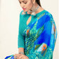 Blue Georgette Abstract Printed Saree With Unstitched Blouse Piece - Jyoti