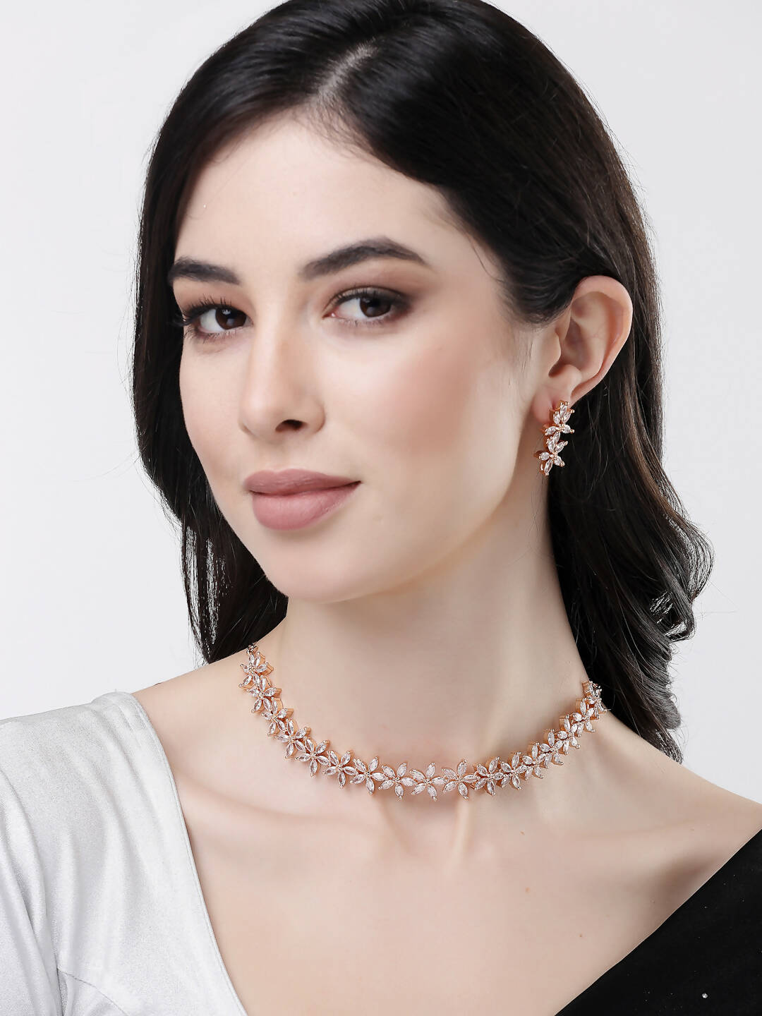 NVR Women Gold-Polished Cz Stone Handcrafted Jewellery Set - Swadesiicart