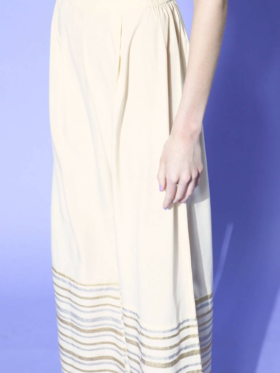 Ahalyaa Women Off White Colour Crepe Printed Top Palazzo Set | Swadesiicart