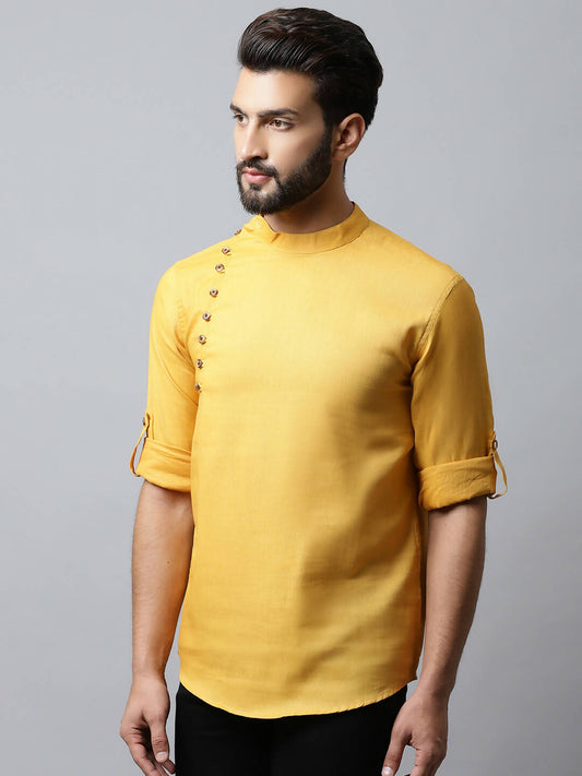 Even Apparels Yellow Color Pure Cotton Men's Kurta With Side Placket (MMS1130) | Swadesiicart