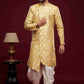 Raivat Ethnic Banarasi Jacquard Embroidery Semi Indo Western Sherwani In Cream Beige Colour | Swadesiicart