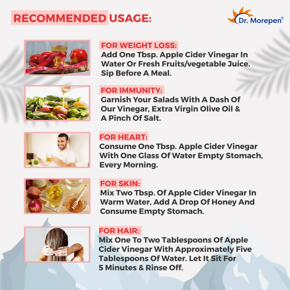 Dr. Morepen Apple Cider Vinegar With 2x Mother for Weight Management, Immunity, Skin & Hair - Swadesiicart