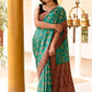 Joban Fashion Teal Green Crepe Chiffon Pure Handloom Banarasi Silk Saree | Swadesiicart