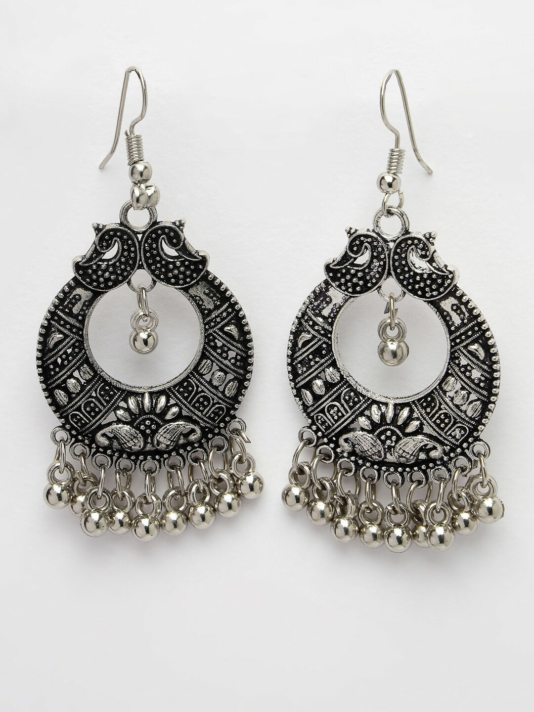 NVR Women's Silver-Plated German Silver Oxidised Chandbali Earrings - Swadesiicart