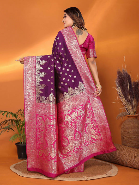 Joban Fashion Banarasi Purple Woven Soft Silk Saree | Swadesiicart