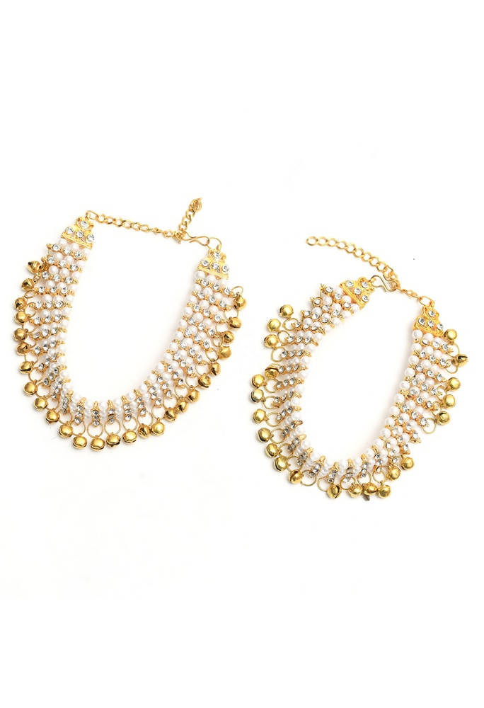Mominos Fashion Kamal Johar Gold-Polished Pearls Anklets | Swadesiicart