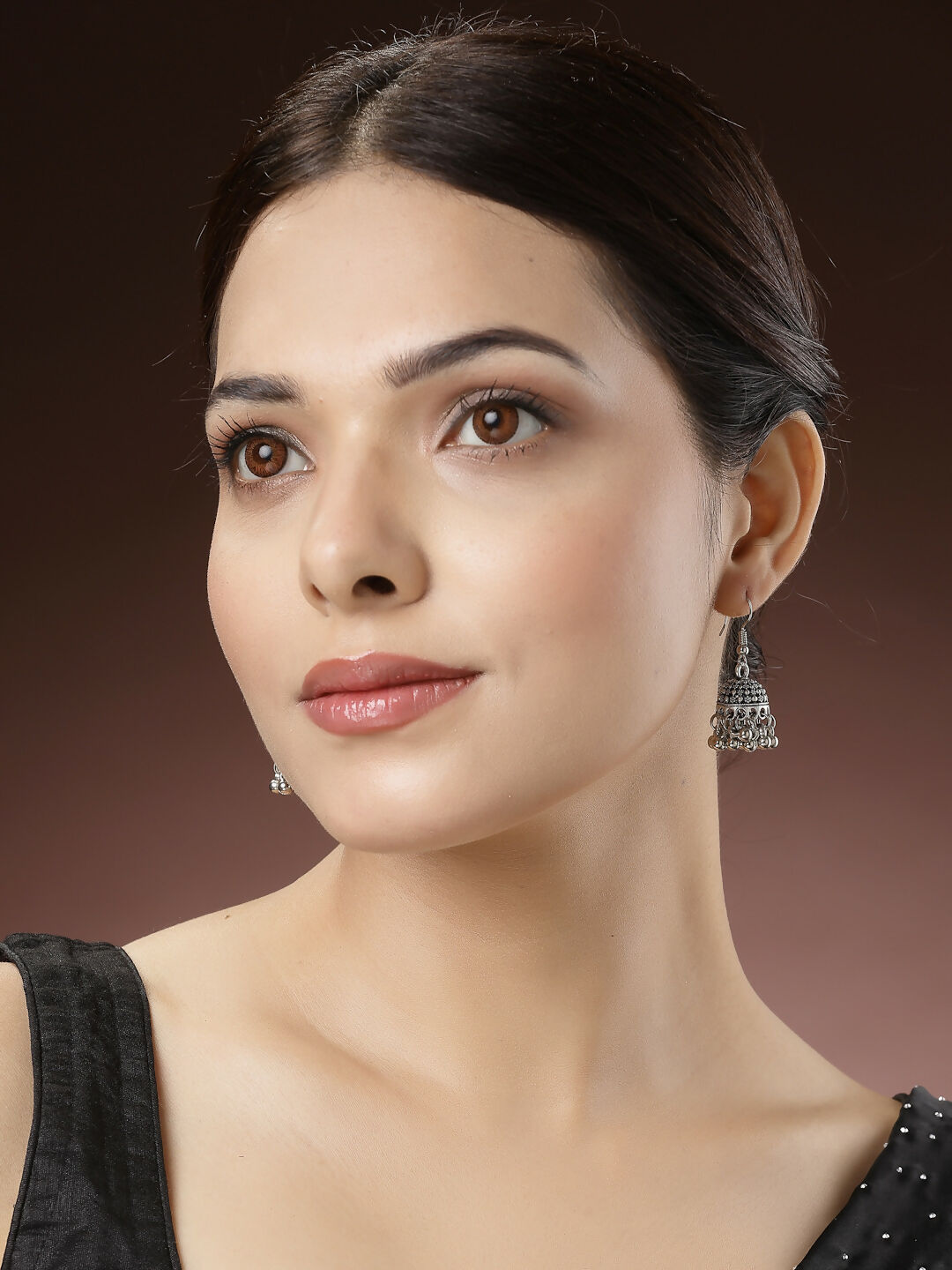 NVR Women's Set of 3 Silver-Toned German Silver Oxidised Dome Shaped Jhumka Earrings | Swadesiicart