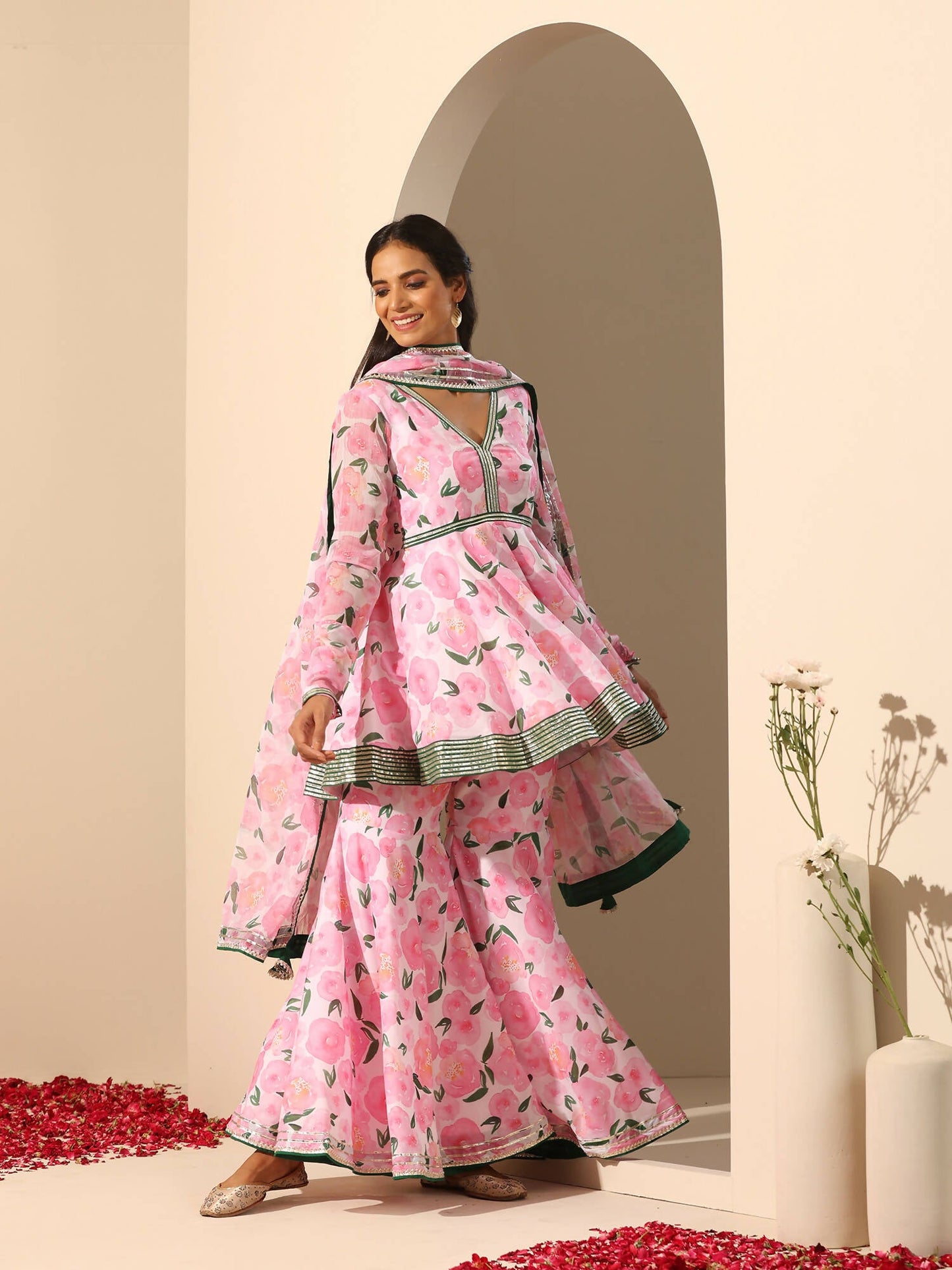 Pomcha Jaipur Pink Gul Rozi Sharara Set | Swadesiicart