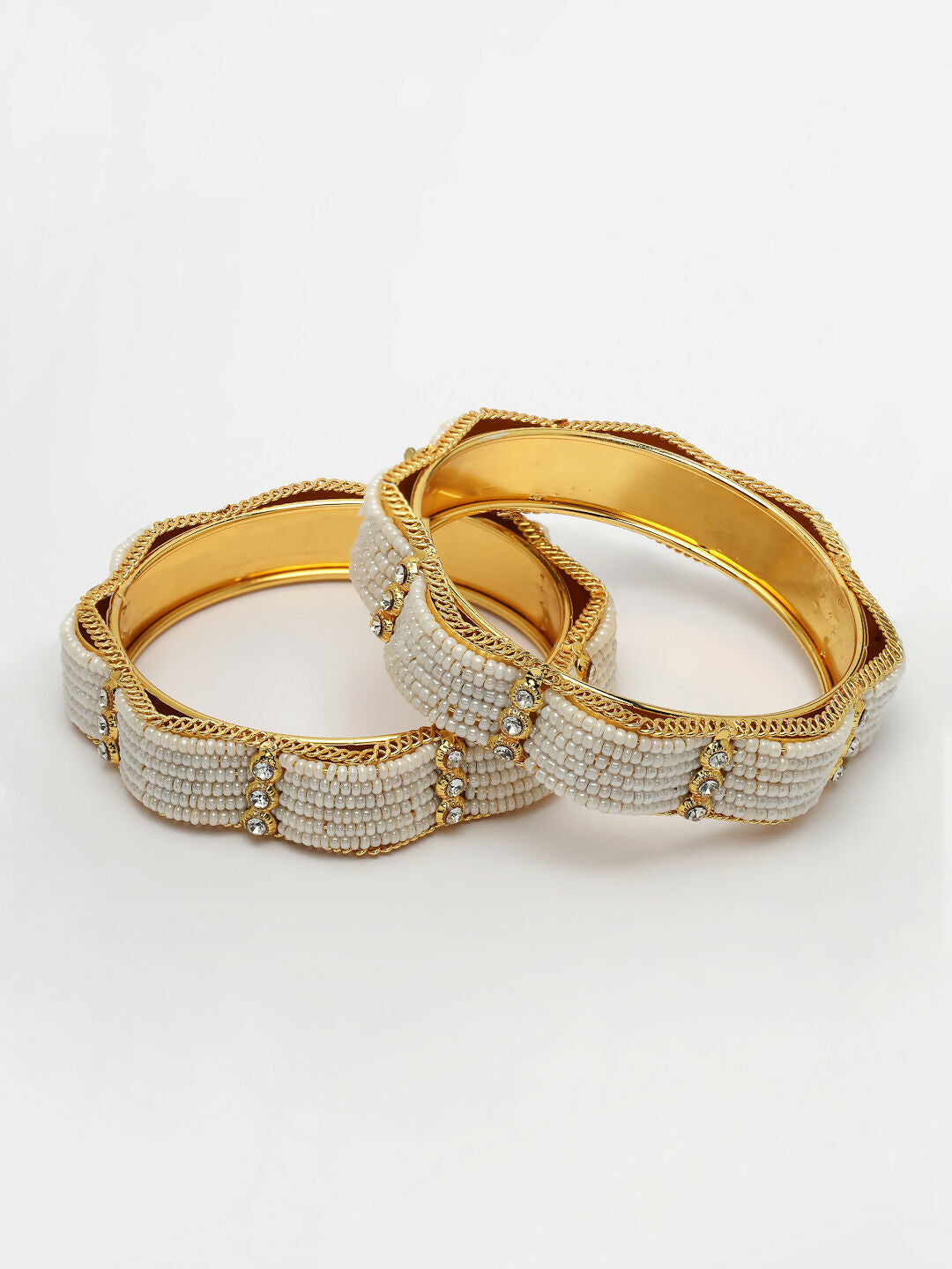 NVR Women's Set of 2 Gold-Polished Pearl Handcrafted Traditional Bangles - Swadesiicart
