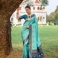 Vishnu Weaves Women's Firozi Patola Banarasi Silk Meenakari Zari Woven Saree with Blouse - Swadesiicart