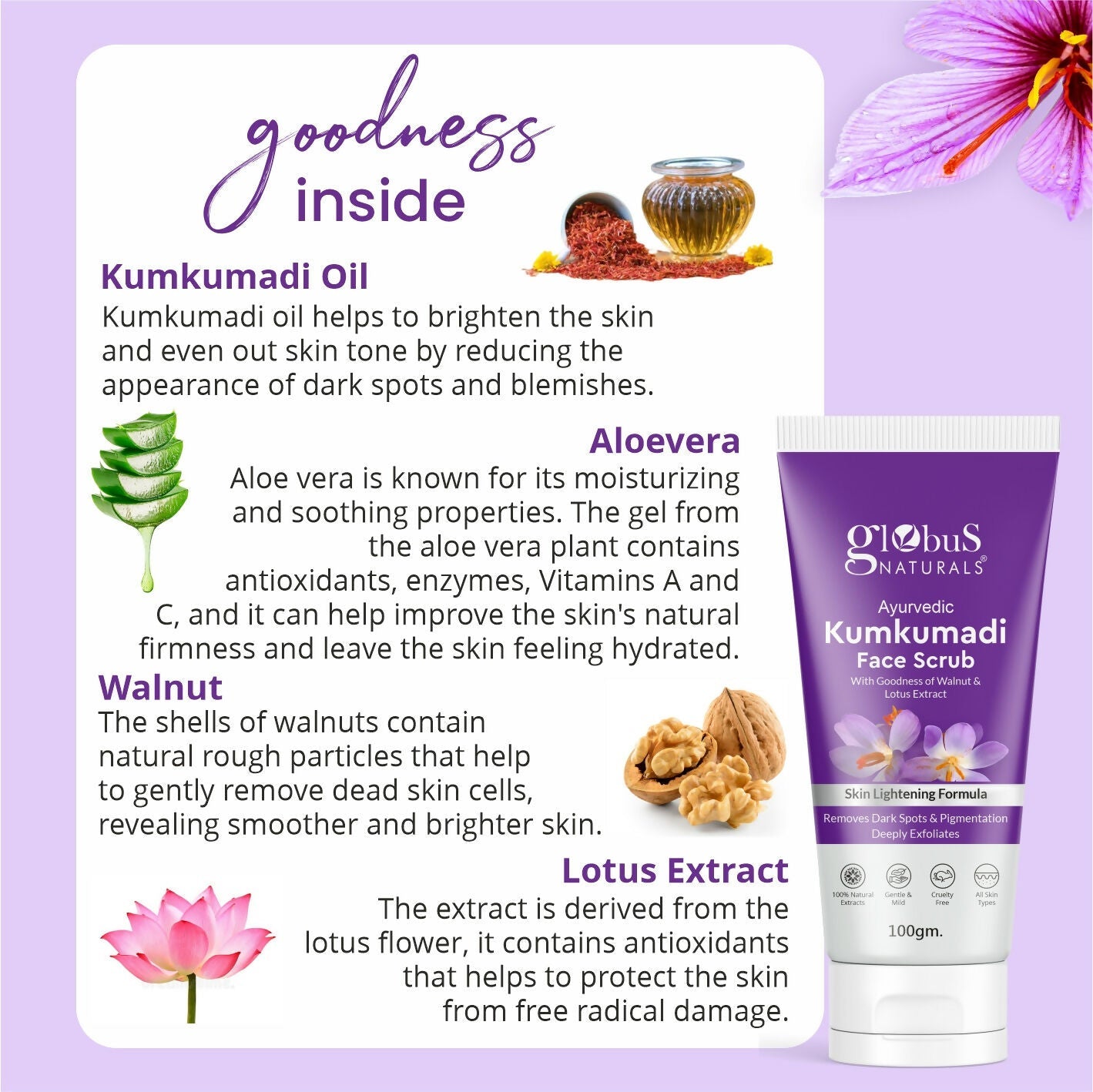 Globus Naturals Ayurvedic Kumkumadi Skin Lightening Face Scrub | Swadesiicart