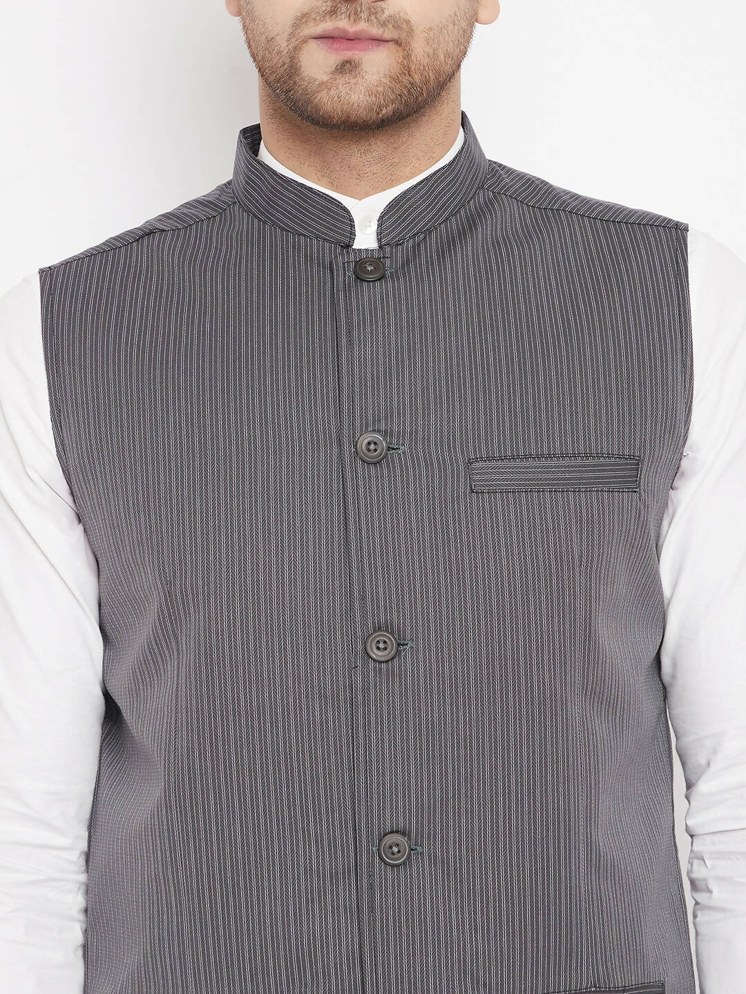 Even Apparels Grey Merino Men Woven Nehru Jacket BF708 | Swadesiicart