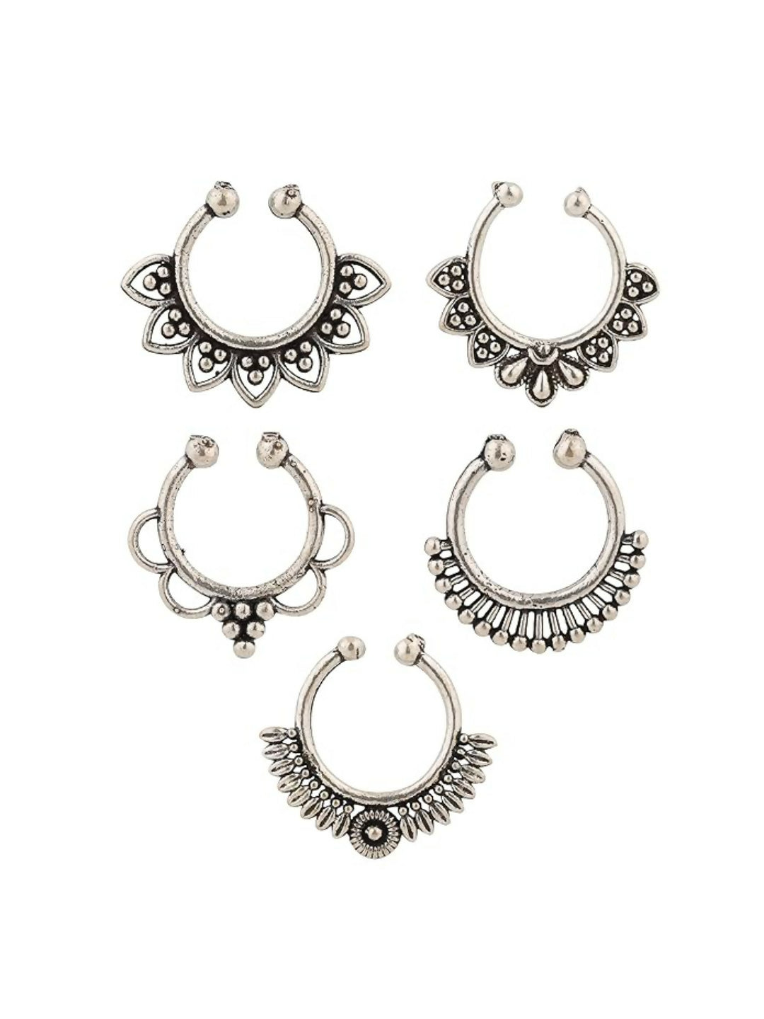 NVR Set of 5 Silver Plated Oxidised Septum Nosepin | Swadesiicart