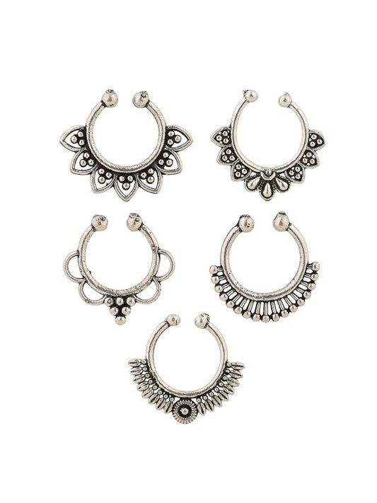 NVR Set of 5 Silver Plated Oxidised Septum Nosepin | Swadesiicart