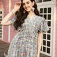 Green Rayon Foil Printed Long Dress - Michan | Swadesiicart