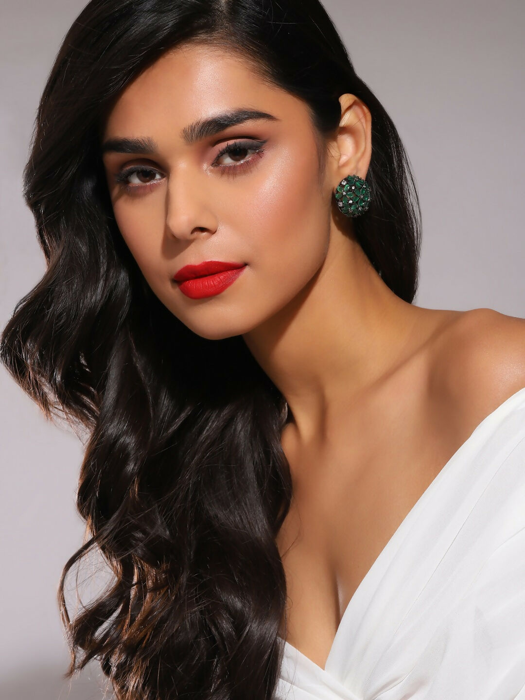 Diamond & Green Stone Earrings- Ruby Raang | Swadesiicart