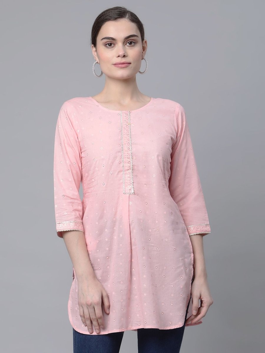 Ahalyaa Women Baby Pink Beautiful Pure Cotton Printed Tunic | Swadesiicart