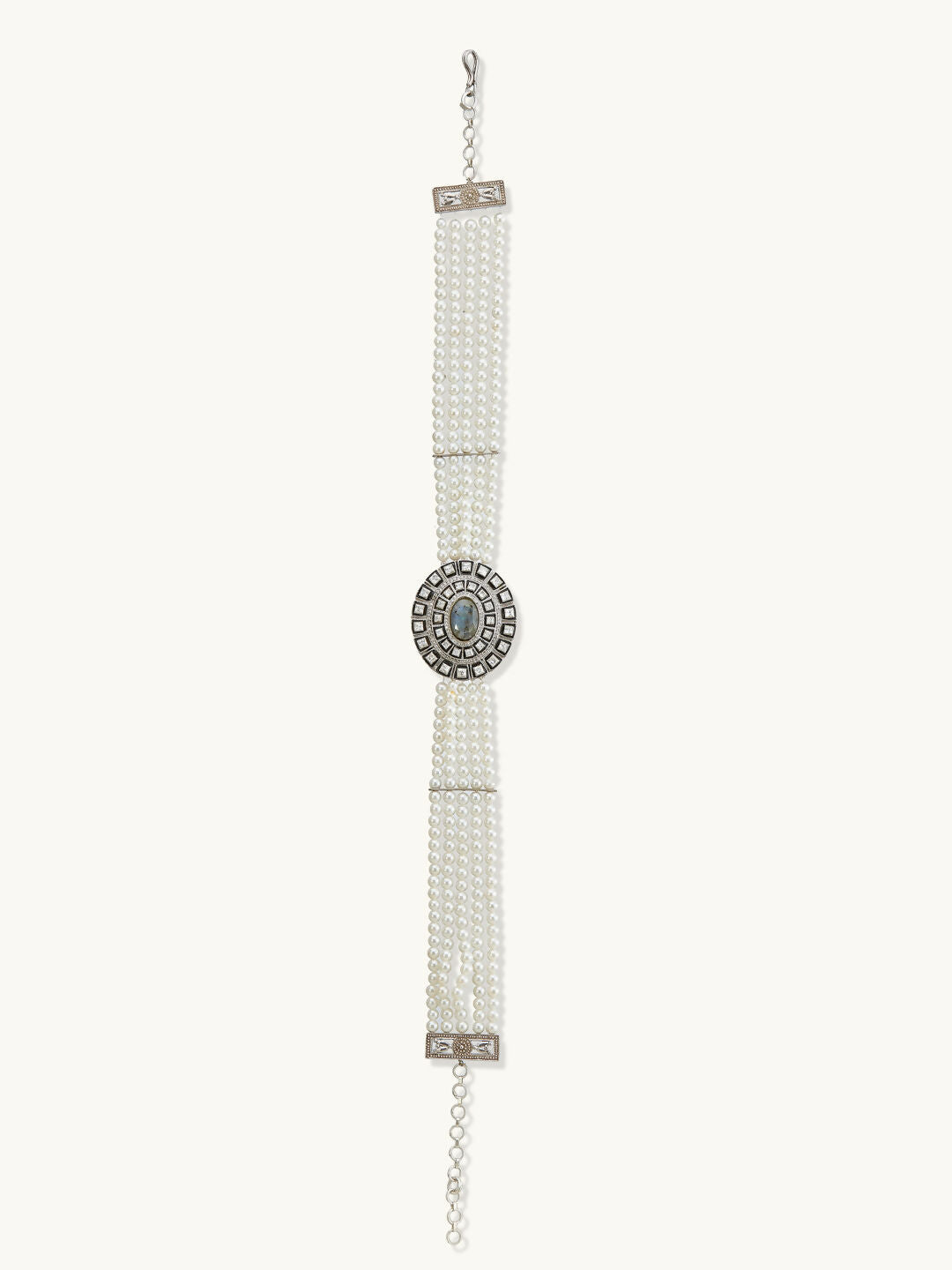 Nuyug Pearl Beaded Semi Precious Labradorite Stone & Enamelled Choker Necklace | Swadesiicart