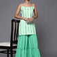 Ahalyaa Blue & Gold Floral Printed & Striped Straight Kurti with Sharara | Swadesiicart