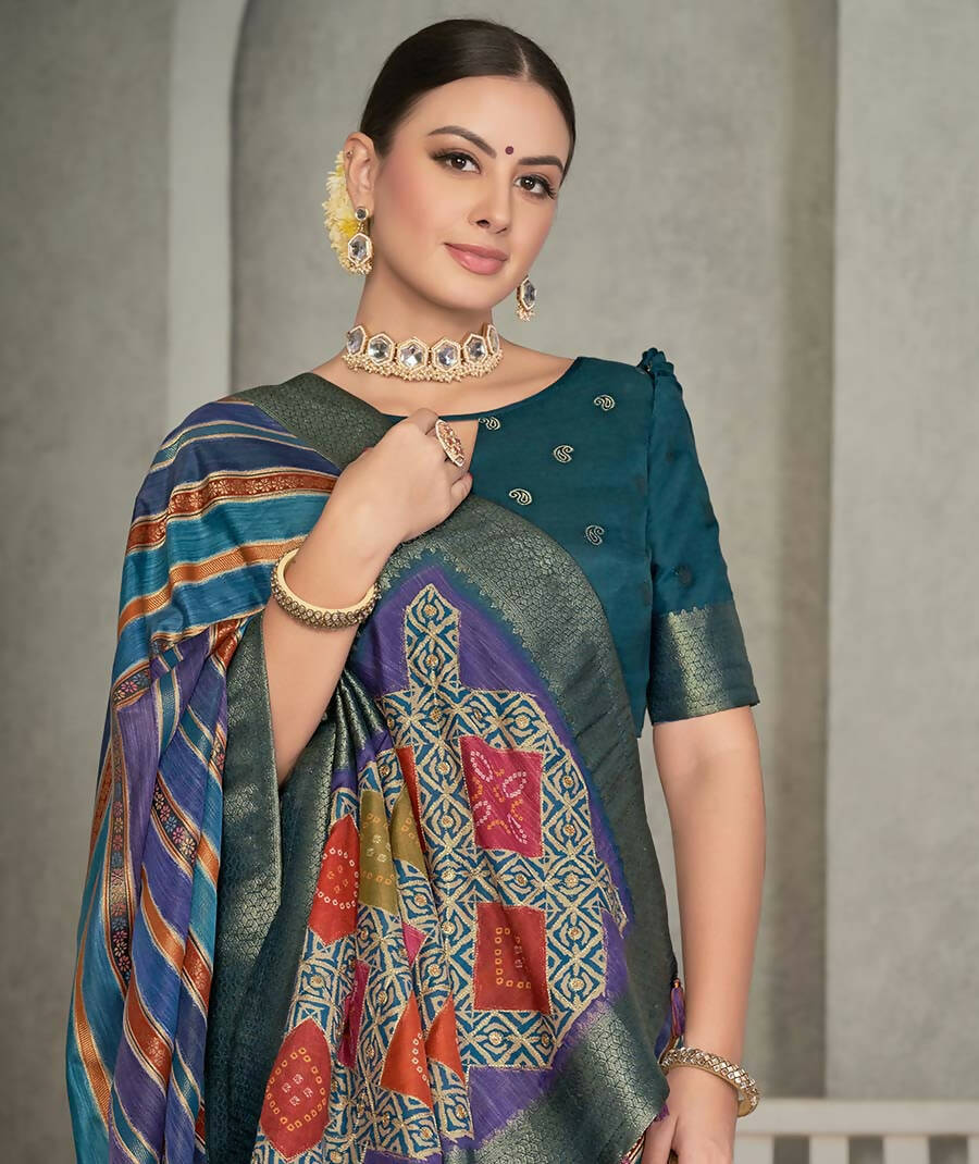 Blue Rangkat Tussar Silk Woven Design Saree with Unstitched Blouse - Mohmanthan Eshani | Swadesiicart