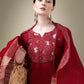 Jyoti Fashion Women's Maroon Cotton Blend Embroidery & Fancy Lace work Kurta with Trouser & Dupatta | Swadesiicart