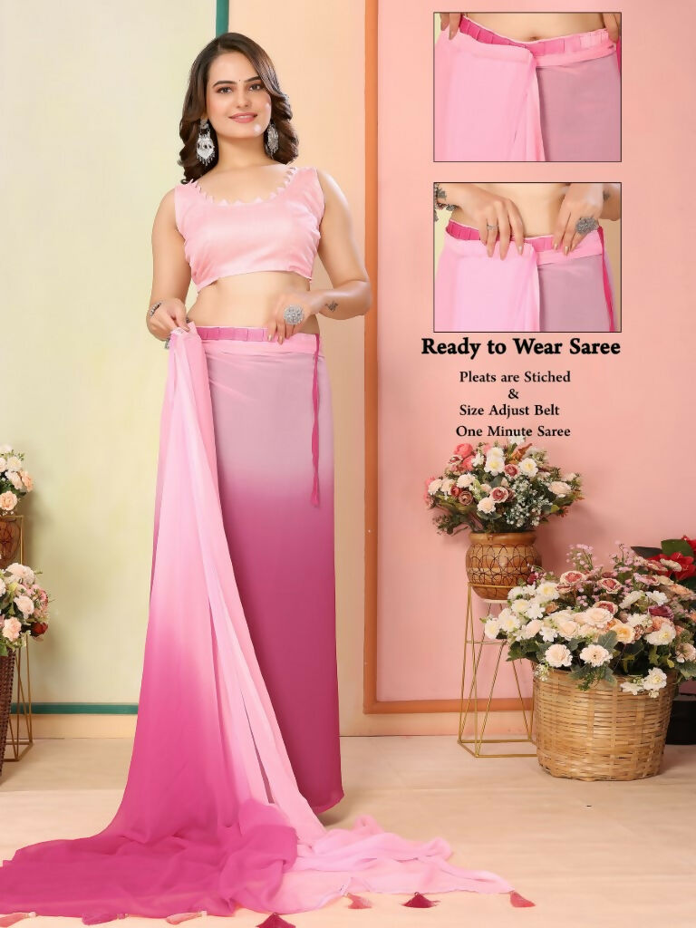 Pink Georgette Pedding Color Printed Ready To Wear Saree - Aalaya | Swadesiicart