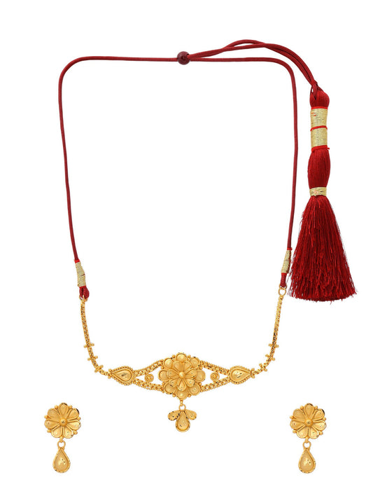 Ruby Raang Golden Traditional Choker with Studs | Swadesiicart