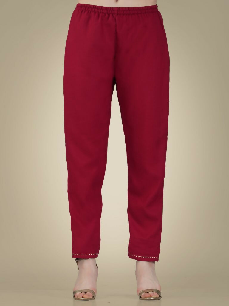 Jyoti Fashion Women's Maroon Cotton Magic Slub Embroidery & Sequence work Kurta with Trouser & Dupatta | Swadesiicart