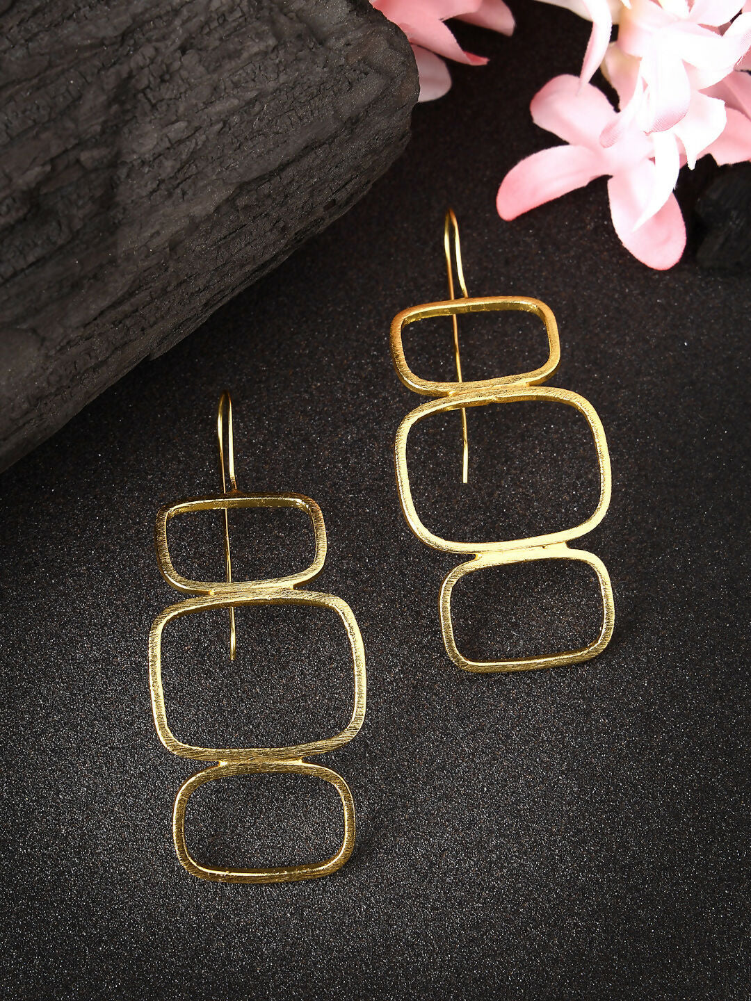 NVR Women Gold-Polished Contemporary Fish Hook Drop Earrings - Swadesiicart