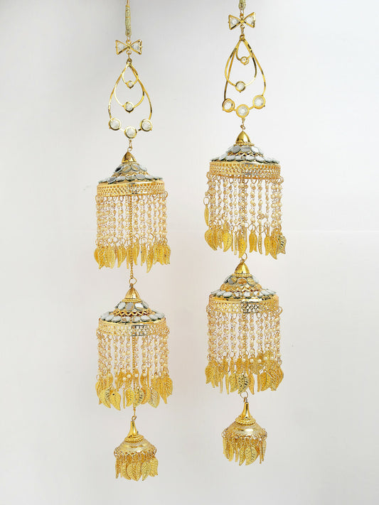NVR Women's Pack Of 2 Gold-Polished & White Pearl Mirror Work Bridal Layered Kaleera Sets - Swadesiicart