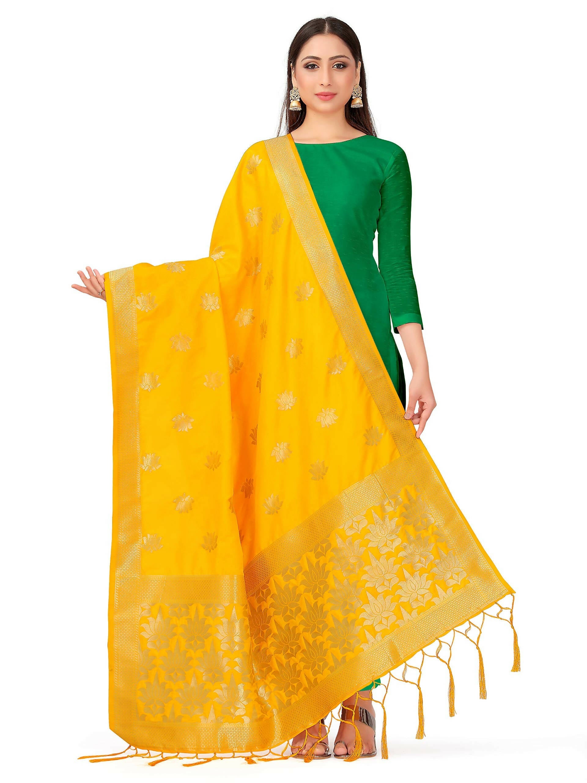 Mimosa Women's Gold Banarasi Art Silk Dupatta | Swadesiicart
