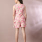 Myshka Women's Pink Printed Round Neck Party Top With Shorts Co-ord set - Swadesiicart