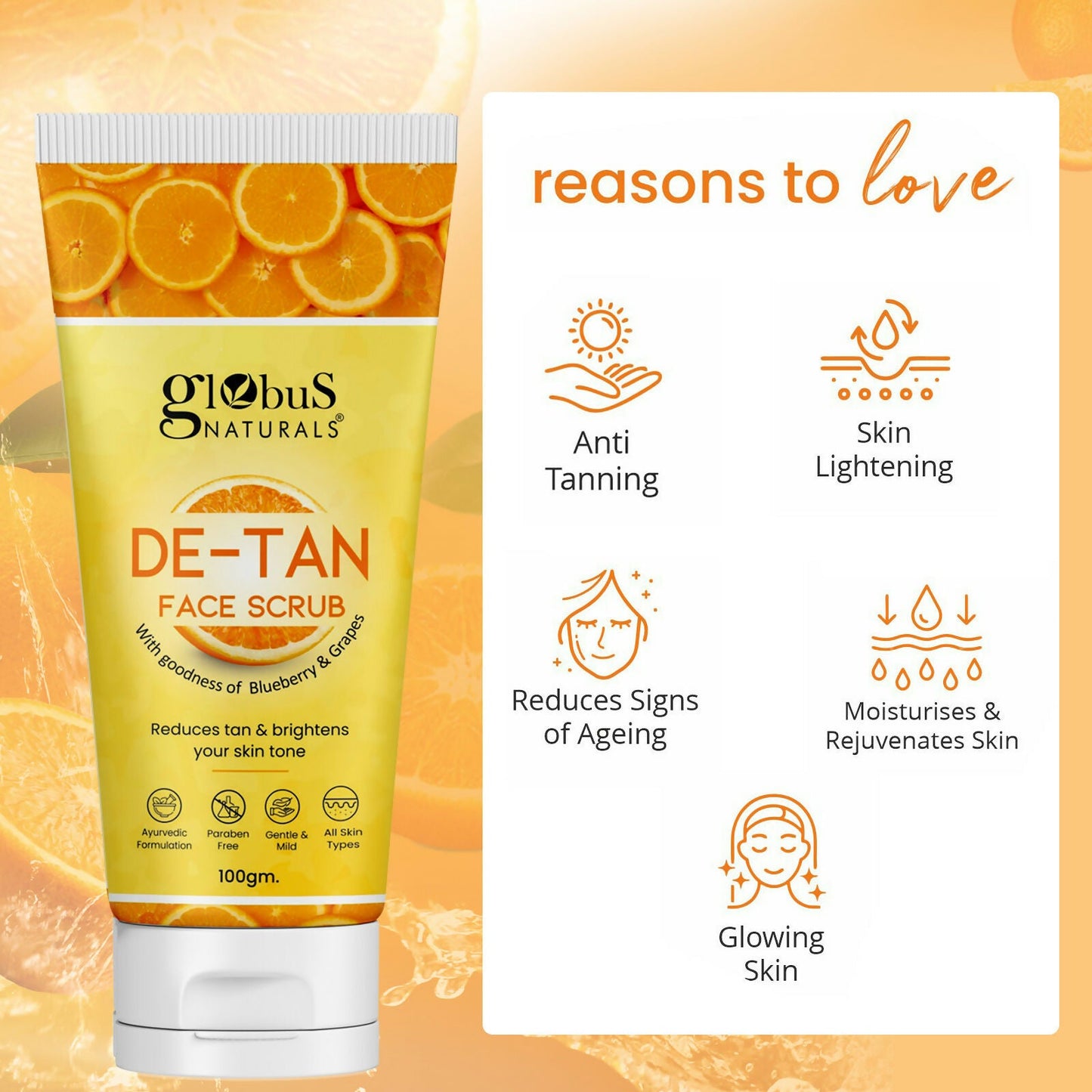 Globus Naturals De Tan Face Scrub, Suitable For All Skin Types | Swadesiicart