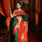 Very Much Indian Triple Muniya Border Paithani- Authentic Handloom Pure Silk With Parrots Pallu - Zari Stripes | Swadesiicart