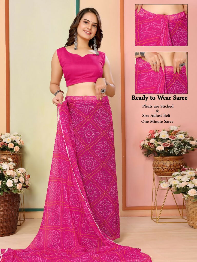 Pink Georgette Designer Printed Ready To Wear Saree - Elite | Swadesiicart