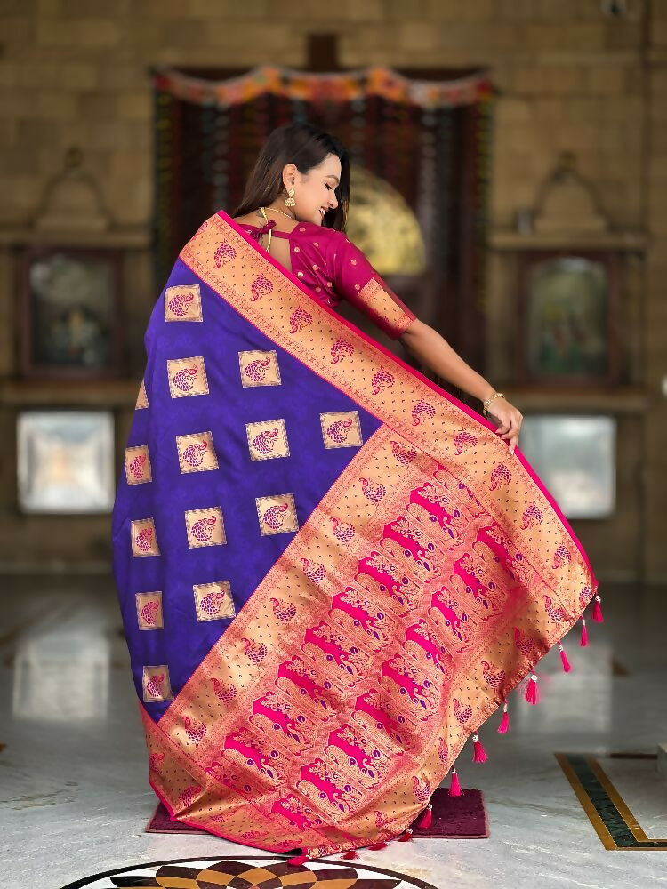 PR Fashion Violet Soft Banarasi Silk With Zari Weaving Meenakari Design Saree | Swadesiicart