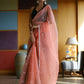 Vamsee Manbhari Peach Organza Saree - Swadesiicart