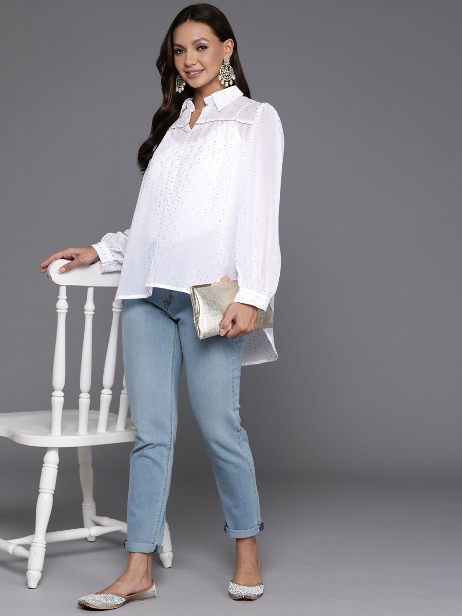 Ahalyaa Women's Traditional Wear Tunic - White | Swadesiicart